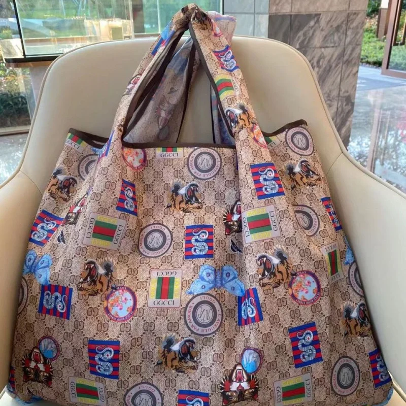 Large Large Capacity Oxford Cloth Supermarket Eco Bag Shopping Bag Waterproof Grocery Shopping Bag Clothes Bag Woven Handbag