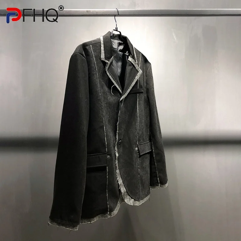 

PFHQ Blazer Design Wornout Edge Splicing Vintage Men Suit Jacket High Quality Elegant New Spring 2023 Coat Free Shipping Trendy