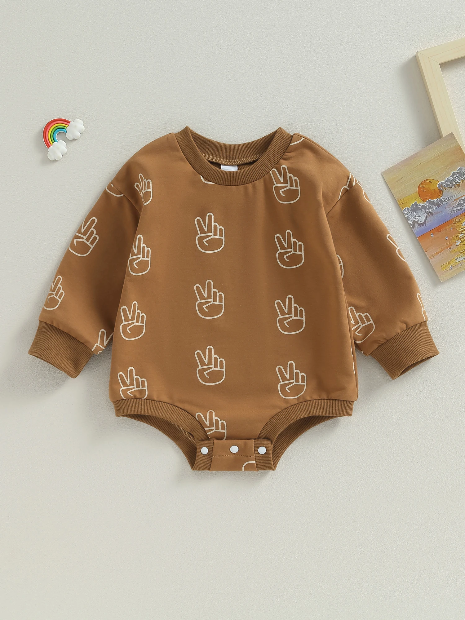 

Adorable Newborn Baby Boy Romper with Finger Print Design - Long Sleeve Sweatshirt for Infant Fall Clothing Collection
