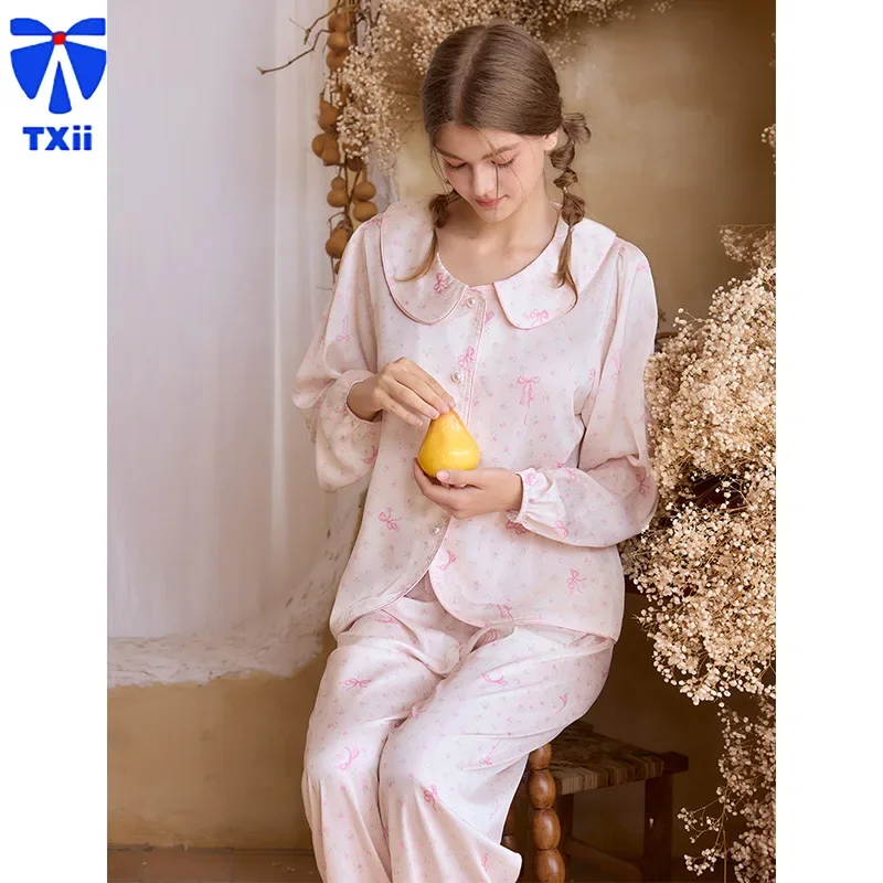 TXii Girl's Sense Sweet Doll Collar Пижамы женские с объемными рукавами короткий костюм в
