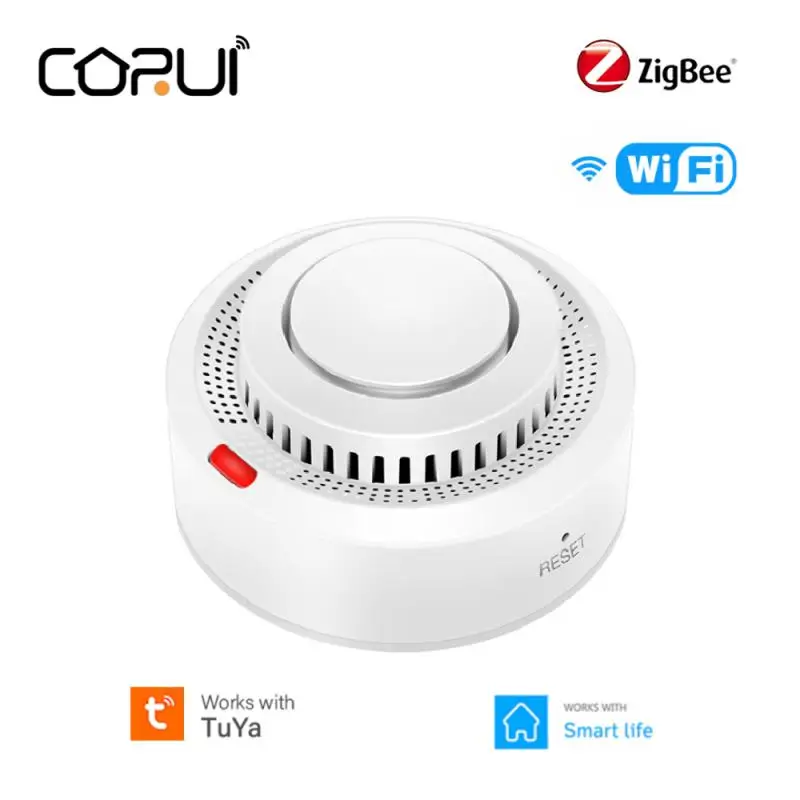 

CORUI Tuya Smart Zigbee/WIFI Smoke Alarm Detector 80dB Smart Fire Alarm Sensor Smoke Sensor Support Smart Life For Home Security