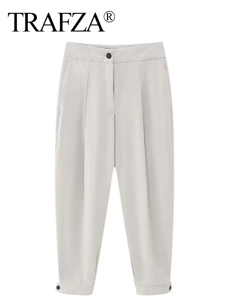 

TRAFZA Trousers Largos De Mujer 2023 Grey Spring And Summer With Back Pockets Female Streetwear Women vintage Close Down Pants