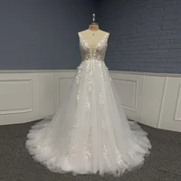 real picture princess 3d floral applique backless wedding dresses 2021