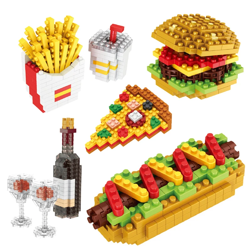 

Mini Blocks Moc Fast Food Burger Ice Cream French Fries Diamond Blocks DIY Puzzle Assembly Ornament Children's Toys Holiday Gift