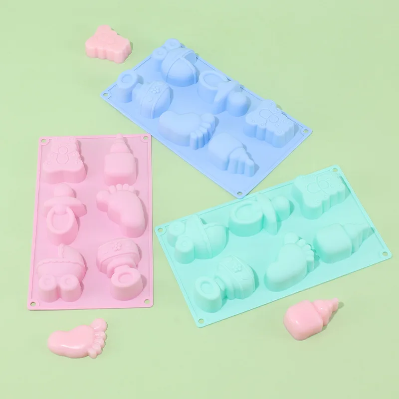 

Baby Series DIY Cake Decoration Mould 6-hole Pacifier Baby Footprint Toy Cake Mold Edible Silicone Chocolate Pudding Baking Tool