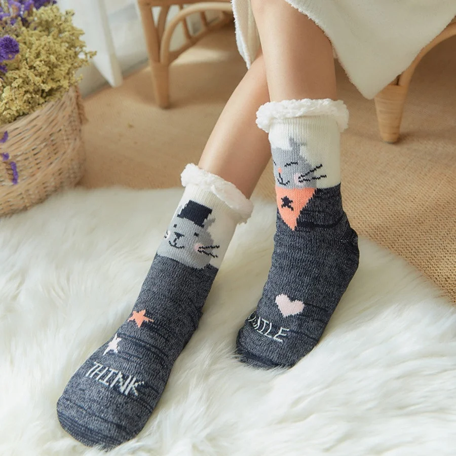 Dog Fuzzy Socks Cartoon Winter warm Non slip Sleeping Fluffy Kawaii Cute Funny Female Womens Floor Slipper Sock Christmas Gift
