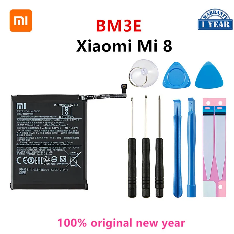 

Xiao mi 100% Orginal BM3E 3400mAh Battery For Xiaomi Mi 8 Mi8 M8 BM3E High Quality Phone Replacement Batteries +Tools