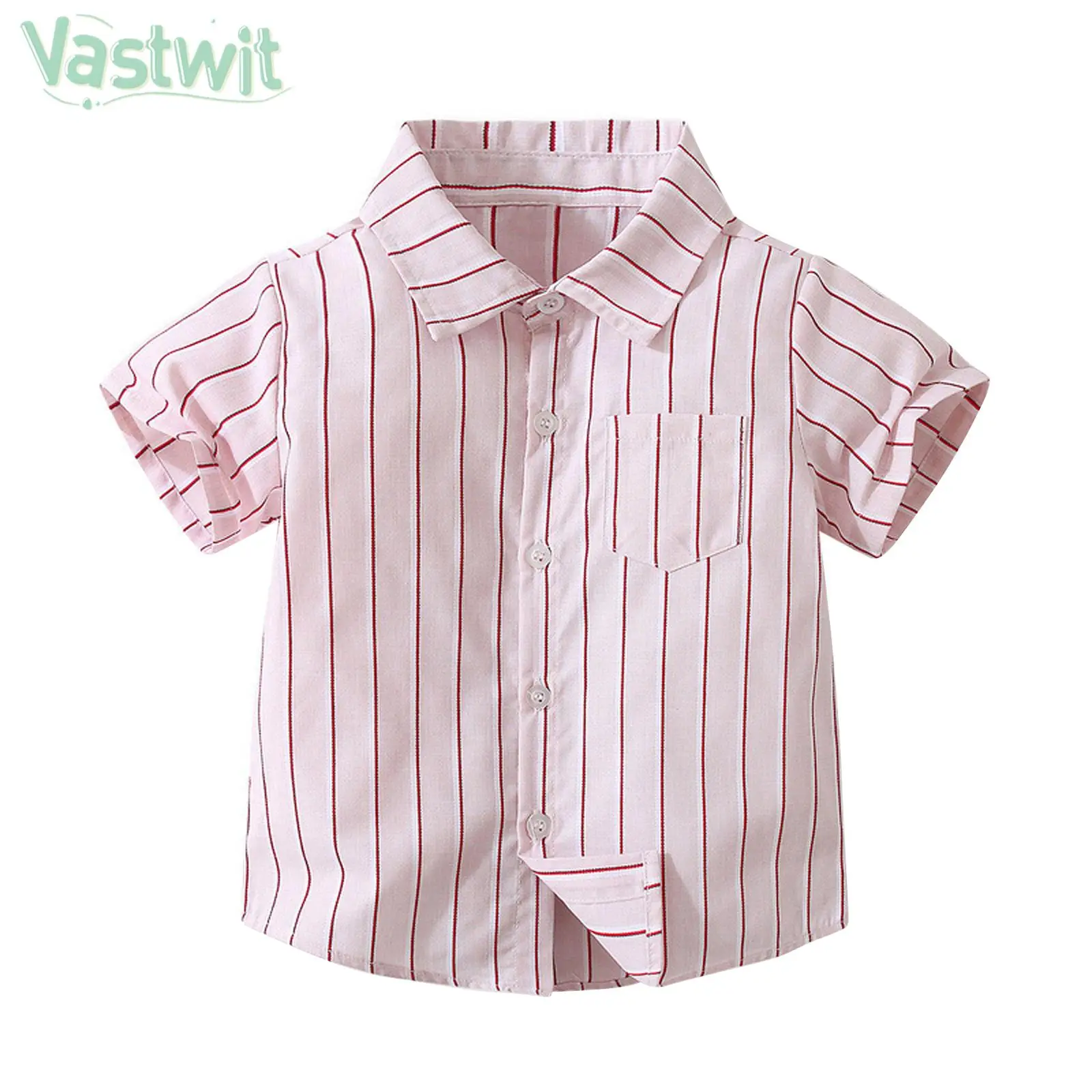 

Infant Boys Cute Preppy Style Shirt Loungewear Short Sleeve Turndown Collar Causal Stripe Top for Streetwear Daily Wear Vacation