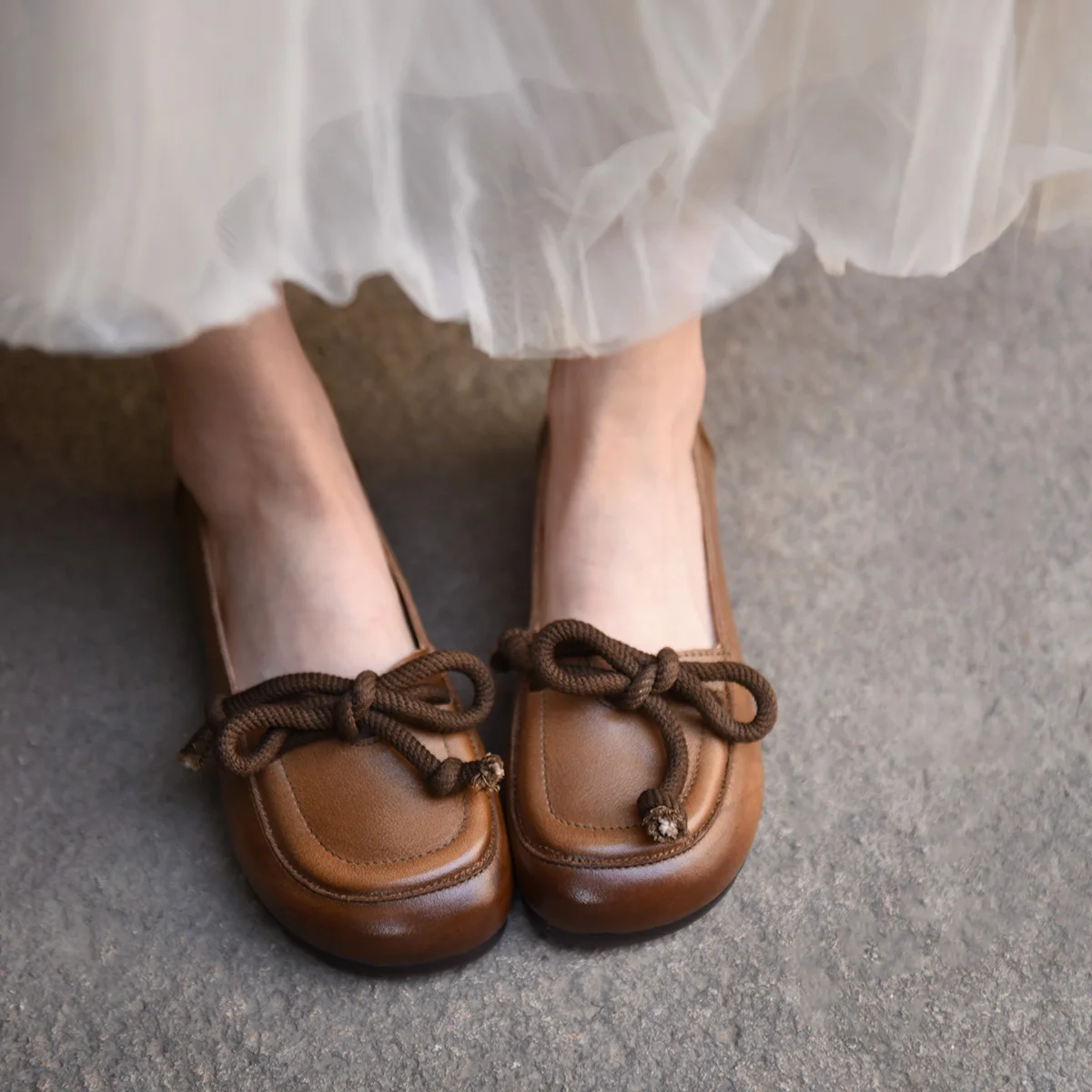 

Artmu Genuine Leather Flats Shoes 2022 New Women Loafers Bow Shoes Sewing Casual Shoes Leisure Ladies Soft Soles Shoes Original