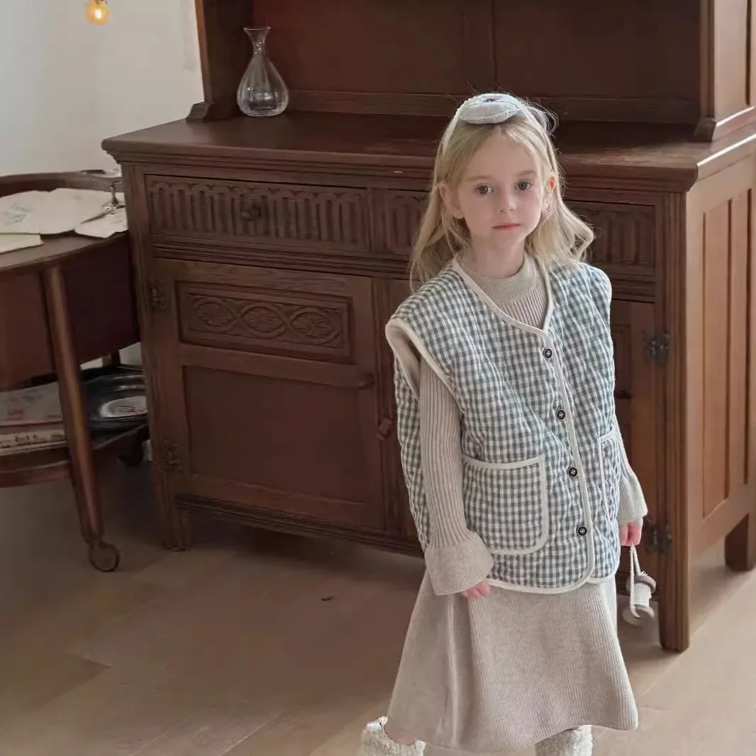 Жилеты для девочек новинка 2024 зимняя детская одежда корейский стиль детские
