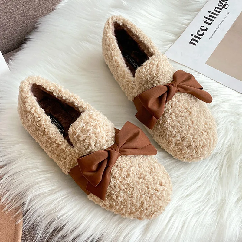 

Winter Shoes Women Loafers Fur Shallow Mouth Casual Female Sneakers Autumn Round Toe New Fall Slip-on Nurse Moccasin Leisure TPR