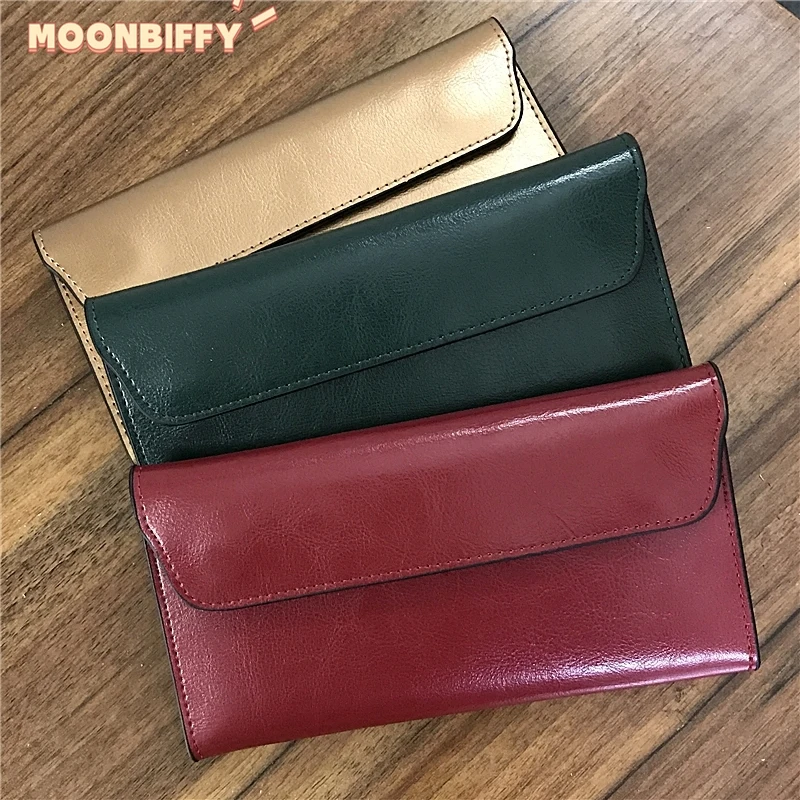 Genuine Leather Women Thin Wallet Female Phone Pocket Luxury Minimalist Wallets Long Hasp Purse Card Holder Cowhide Clutch Bag