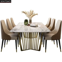 ltalian luxury marble dining tables and chairs set stainless steel gold plating base kitchen dining table chair cocina muebles