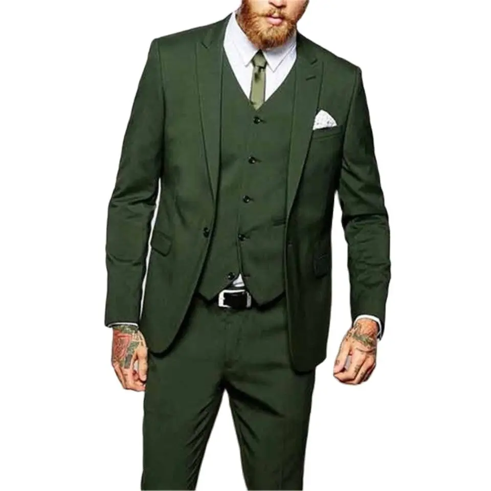 

Veiai Men Suit Custom Wedding Groom Tuxedos New Fashion 3 Pieces Green Evening Party Peaked Lapel One Button (Jacket+Pant+Vest)