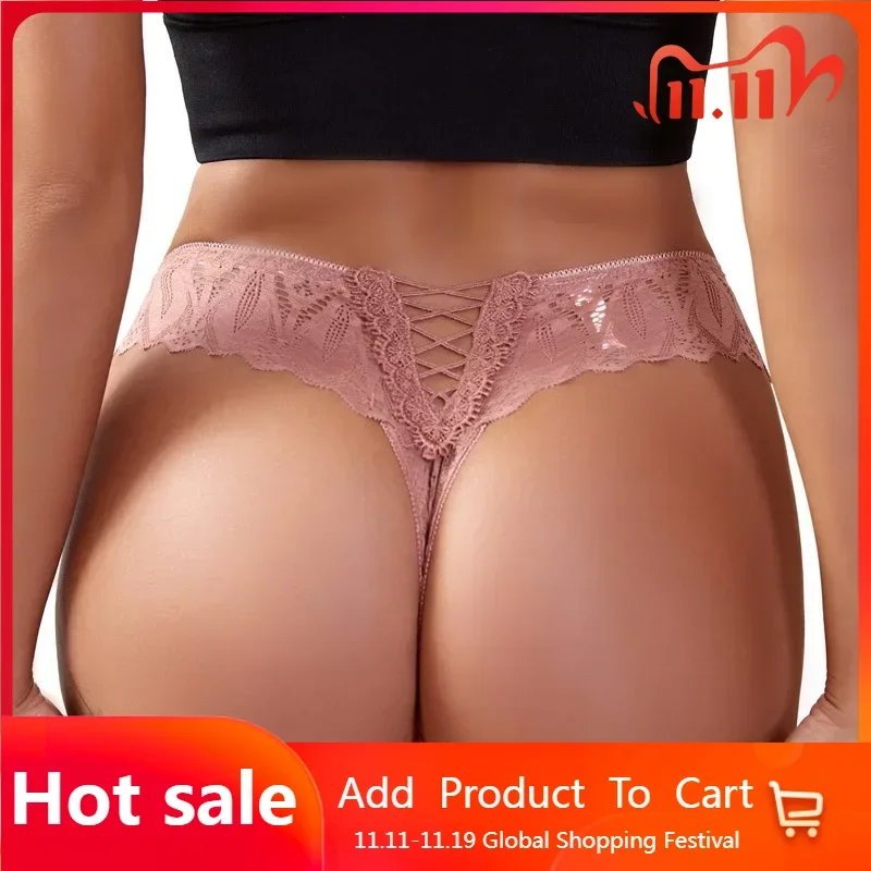 

3PCS Women's Panties Lace Thong Solid G-string Hollow Out Briefs Sexy Intimates Girls Underwear Temptation Underpants Lingerie