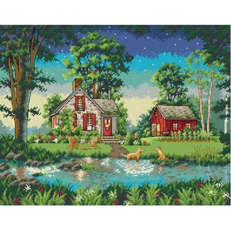 Фото Набор для вышивки крестом Country Villa с живописными узорами 14/16/11CT, белая ткань с принтом, холст, ткань, аксессуары для вышивки крестом №1