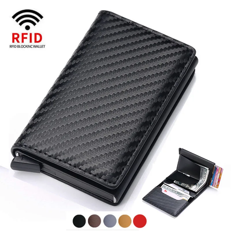 Blocking Vintage Men Credit Card Holder Aluminum Alloy Business ID Card Case Automatic Male Metal Leather Cardholder Wallet 2021