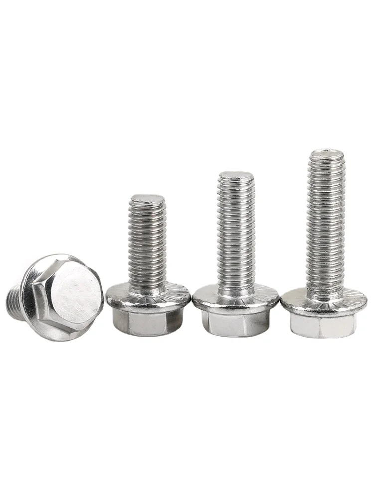 

10pcc 304 Stainless Stee Hexagon Bolts with Flange GB5789 Flanged Toothed Anti-slip Screw 6.8 Hexagonal Flange Screws M5 M6