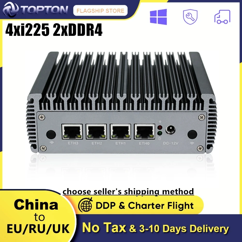 

Fanless Mini PC 2.5G Router Celeron J4125 4 Intel I225 2500M Nics 2xDDR4 HD-MI VGA pfSense OPNsense Ubuntu VPN Firewall Server