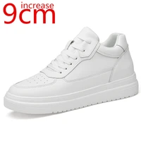 mens leisure black sneakers height increasing shoes leather inner heightening female sports 9cm elevator small white shoes male
