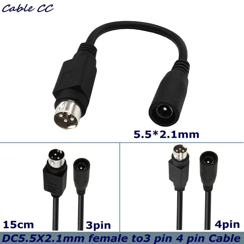 15cm DC 5.5X2.1mm 5.5*2.5mm Female to Round Head 3-pin 4-pin Male Plug Printer Power Adapter Cable