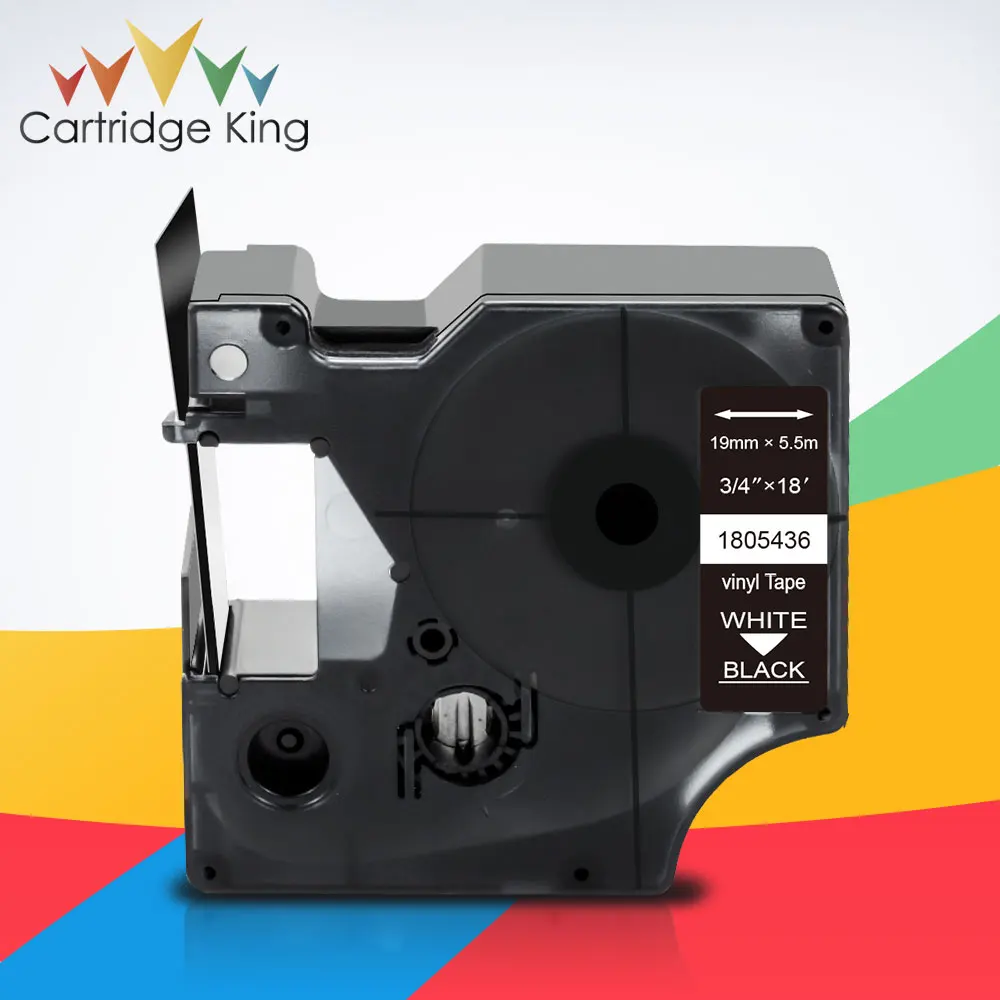 Виниловая лента для этикеток, 19 мм, 1805436, совместимая с Dymo Rhino, промышленные виниловые этикетки, 1805436, белый на черном для принта Rhino 5200 4200