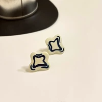fashion jewelry s925 needle geometric earrings 2022 new trend two tone white blue color stud earrings for women girl gifts