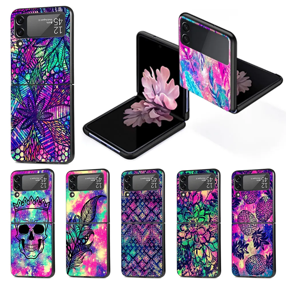 

Чехол для телефона Samsung Galaxy Z Flip4 Flip3, флип-чехол для Z 4 3, чёрные жесткие чехлы из поликарбоната Zflip3, Zflip4, чехол с красочным рисунком черепа