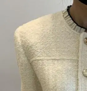 

Women Tweed Single Breasted Short Coat Frill Trim Collar Long Sleeve Jacket Female Outwear With Pockets