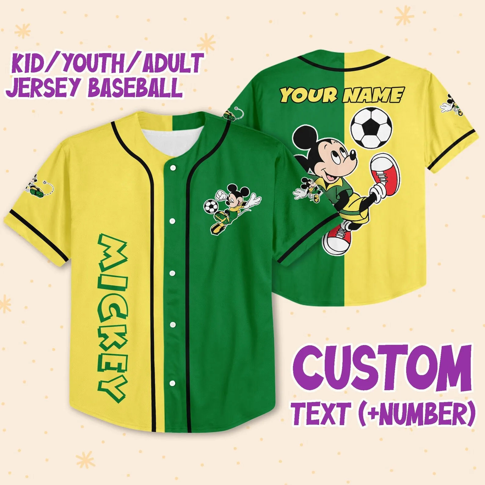 

Personalize Mickey Soccer Custom Kids Adult Baseball Jersey Disney Baseball Jerseys Casual Shirt Mickey Mouse Baseball Jerseys