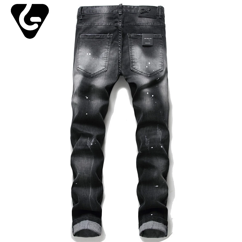 2022 new Dsquared2 tattered paint splashed men's self-cultivation hole patch elastic D2 jeans skinny beggar pants 1056