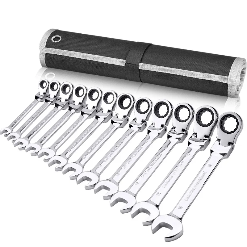 

Key Wrench Socket Set Flex-Head Combination Ratcheting Wrench Set Metric Standard Chrome Vanadium Kit Car Repair Tools Set