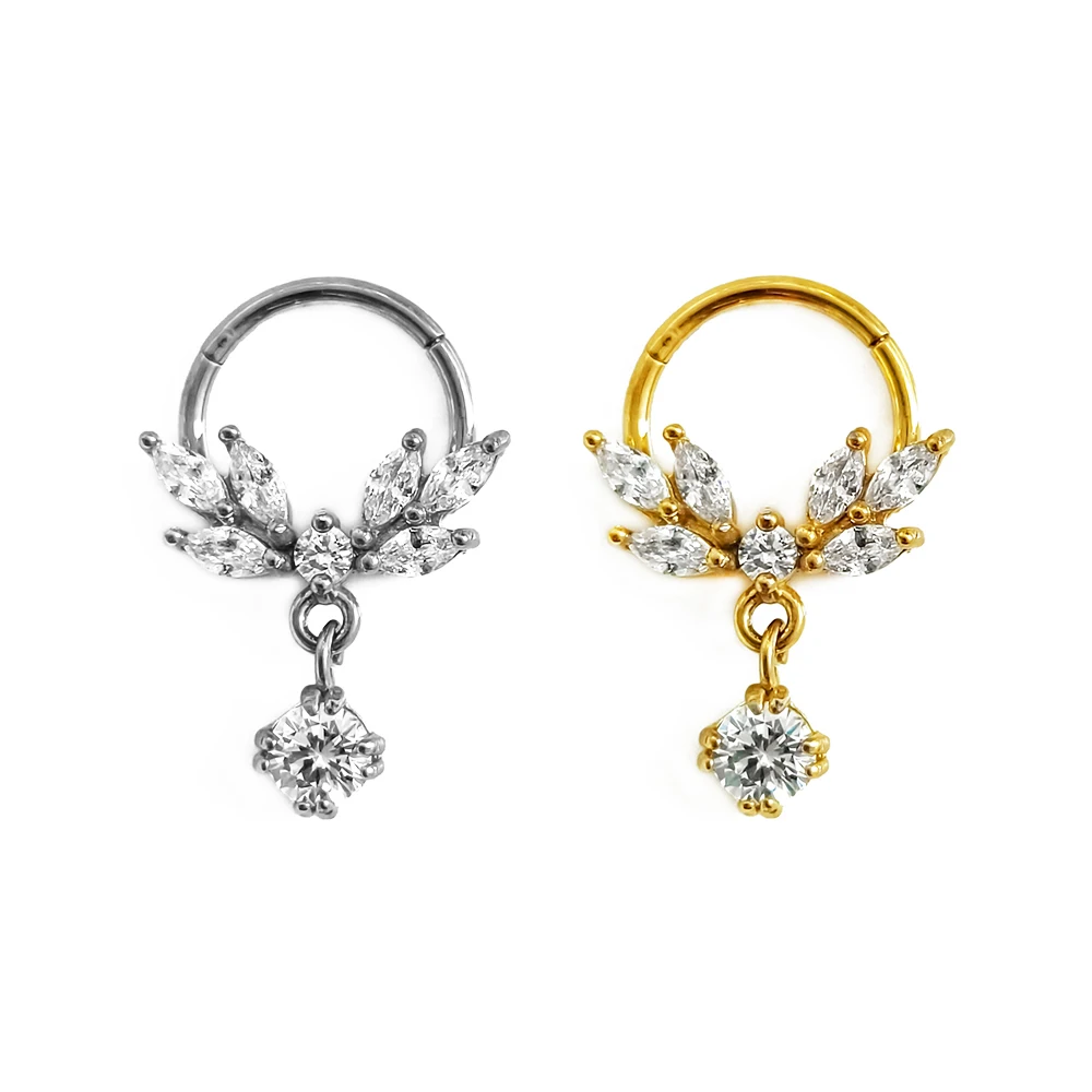 

100% 316L Surgical Steel Zircon Pendant Nose Ring Clicker Daith Piercing Ear Cartilage Helix Hoop Flowers