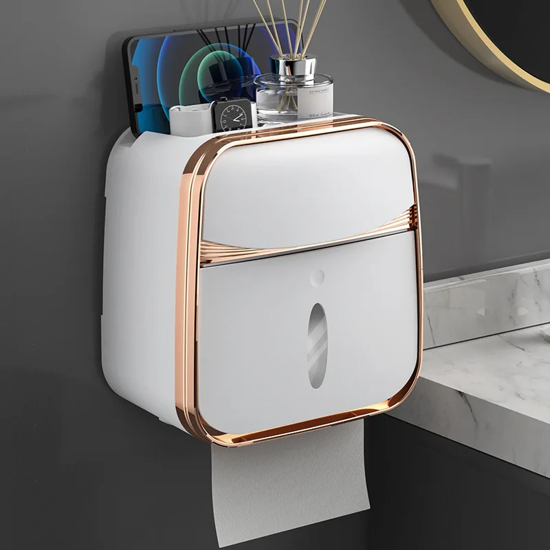 

Toilet Tissue Box Wall-mounted Waterproof Toilet Paper Box Punching-free Toilet Paper Roll Rack Bathroom Decoration