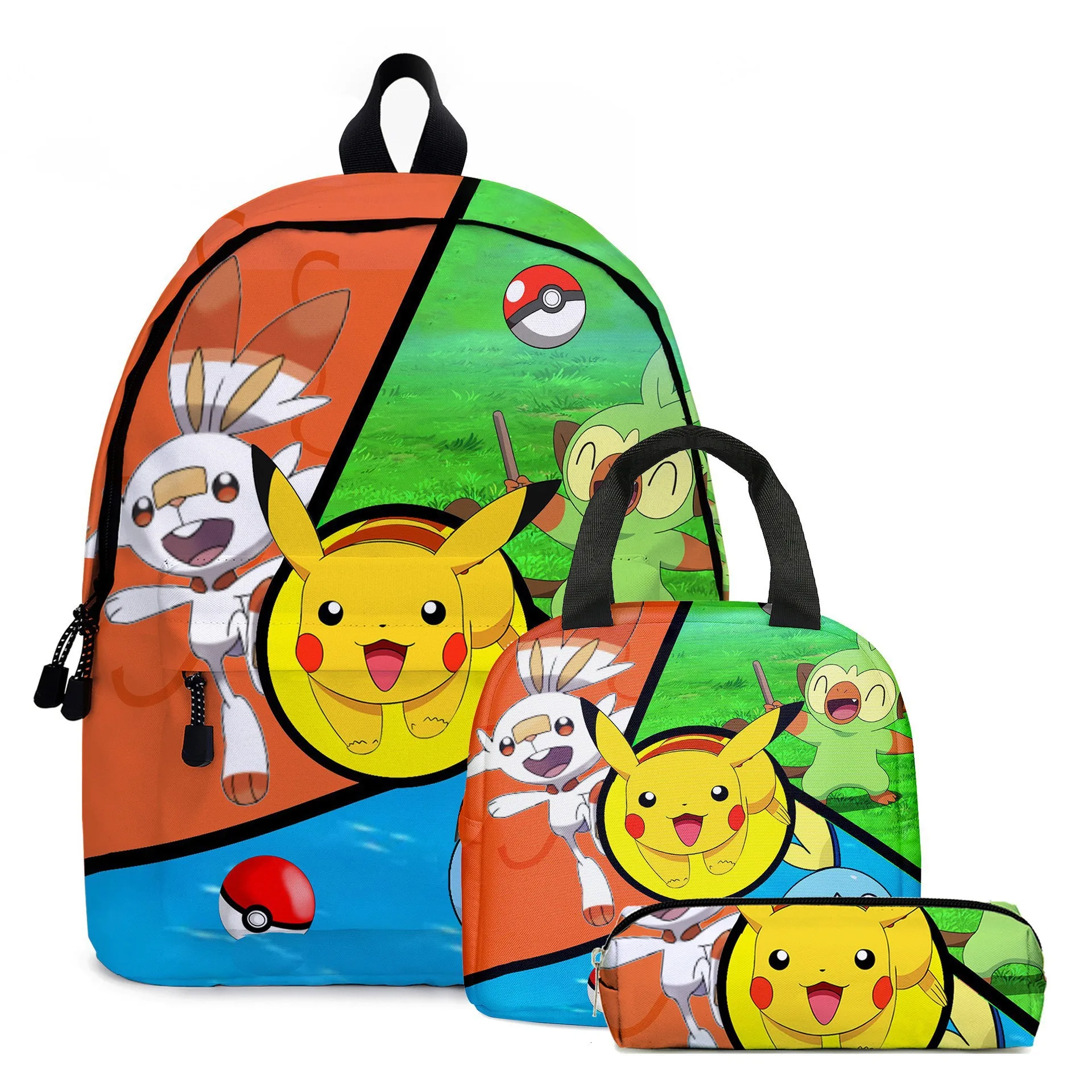 

New Cartoon 3d Pokemon Backpack Set Anime Pikachu Student Schoolbags With Penbag Student Travel Bag Girls Boys