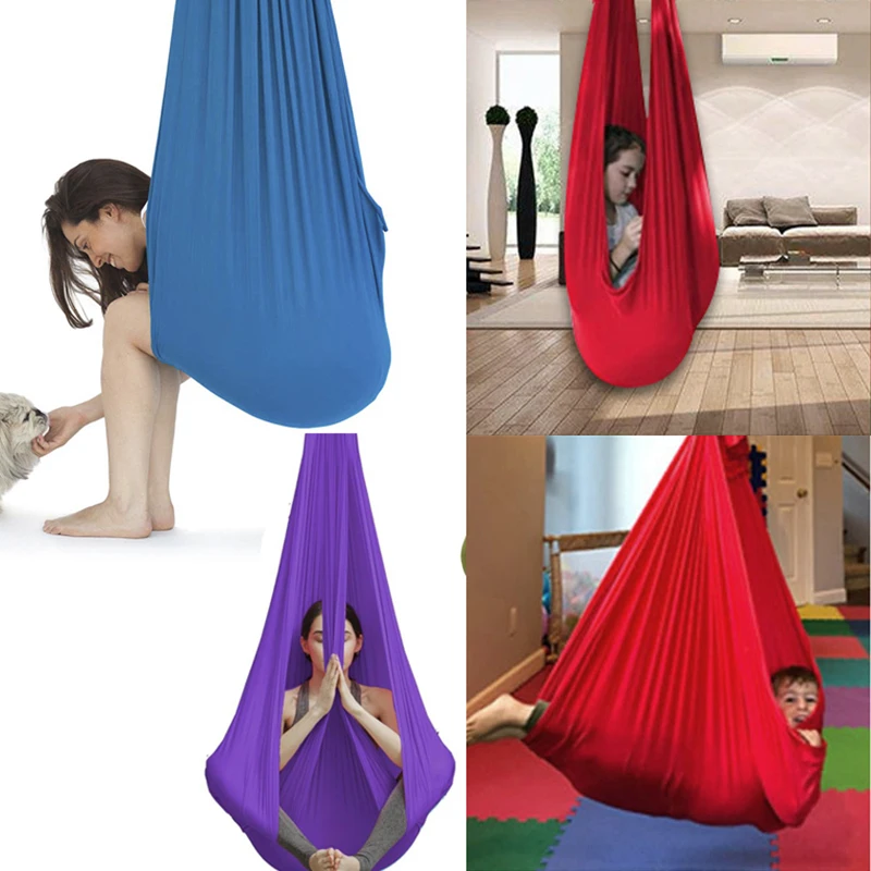Kids adult Cotton Therapy Swing Hammock  Outdoor Indoor for Cuddle Up To Sensory Child Soft Elastic Parcel Steady Seat Swing