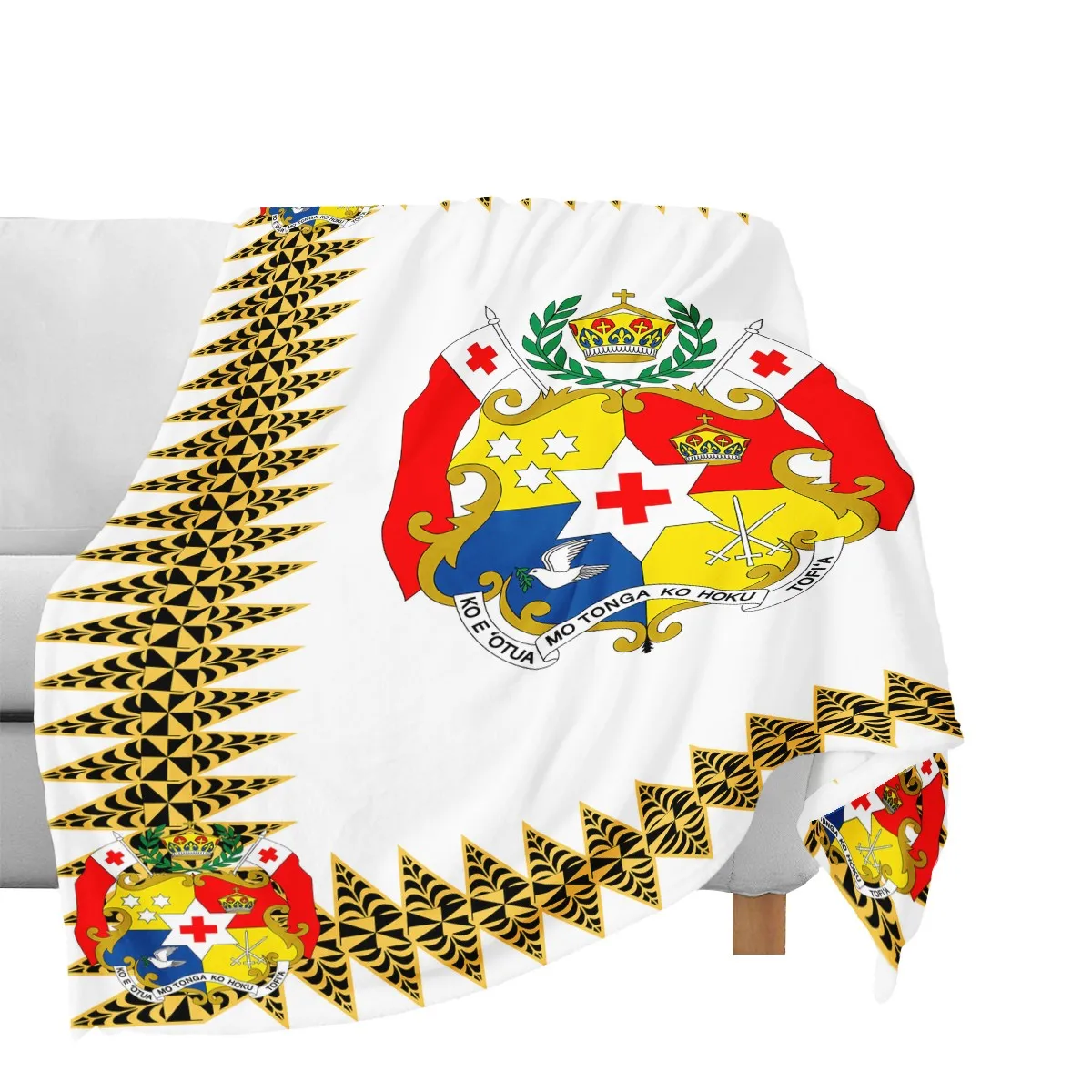 

New design Tonga Polynesian tattoo white Throw Blanket with golden prints Micro Soft bed Flannel blankets For Kid Bedding