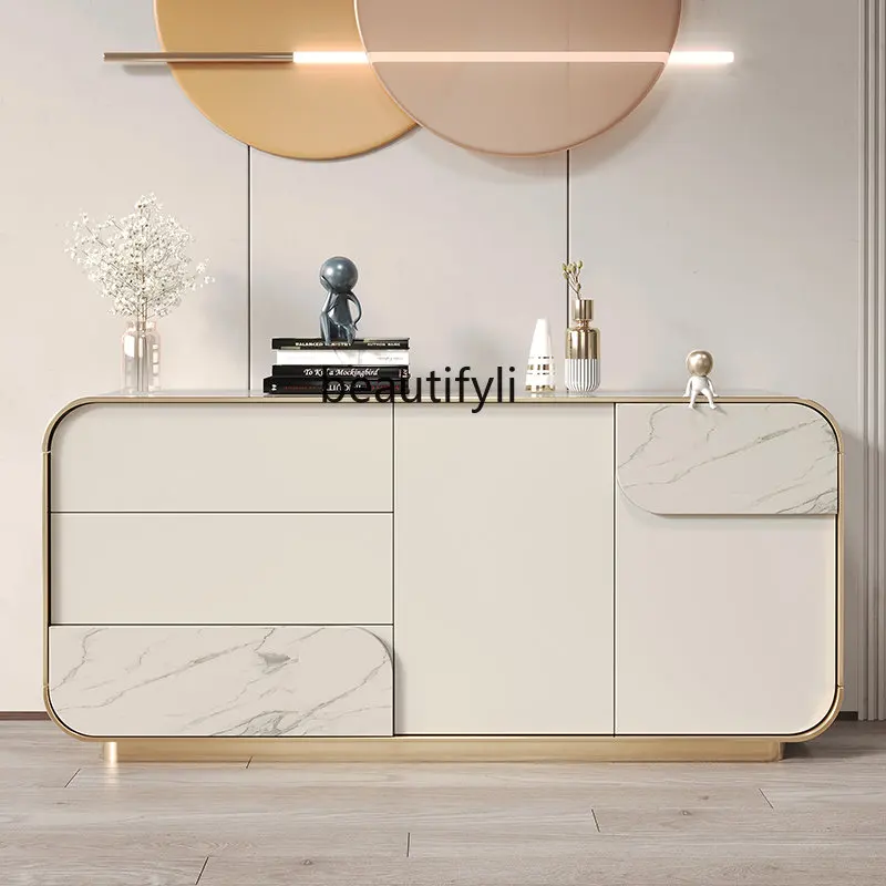 

zq Italian Entrance Cabinet Marble Sideboard Modern Minimalist Living Room Partition Wall Stainless Steel Decorative Storage