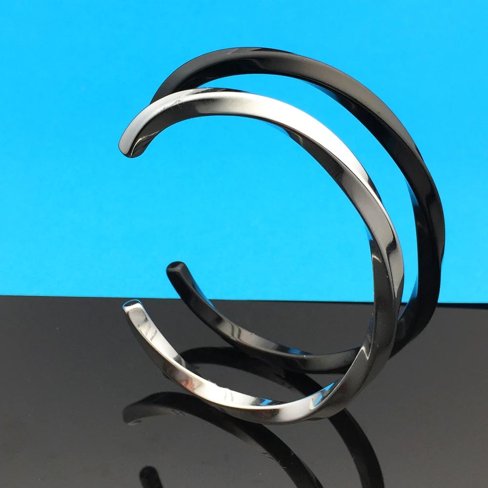 

Vintage Stainless Steel Twisted C Bangle Mobius Stacking Cuff Bracelet Unisex Casual Fashion Jewelry YP8954