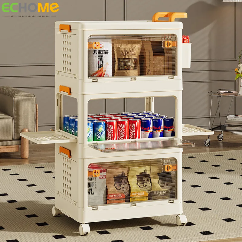 

Folding Storage Boxes Small Trolley Storage Cabinet Snack Storage Rack Living Room Kitchen Bathroom Bedroom Household Organizer
