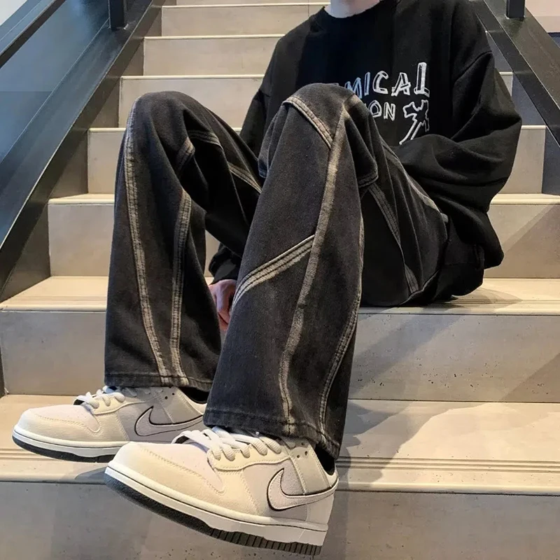 American Oversize Tie-Dye Pants Men High Street Trendy Brand Retro Baggy Jeans Men High End Mopping Daddy Pantalones Hombre