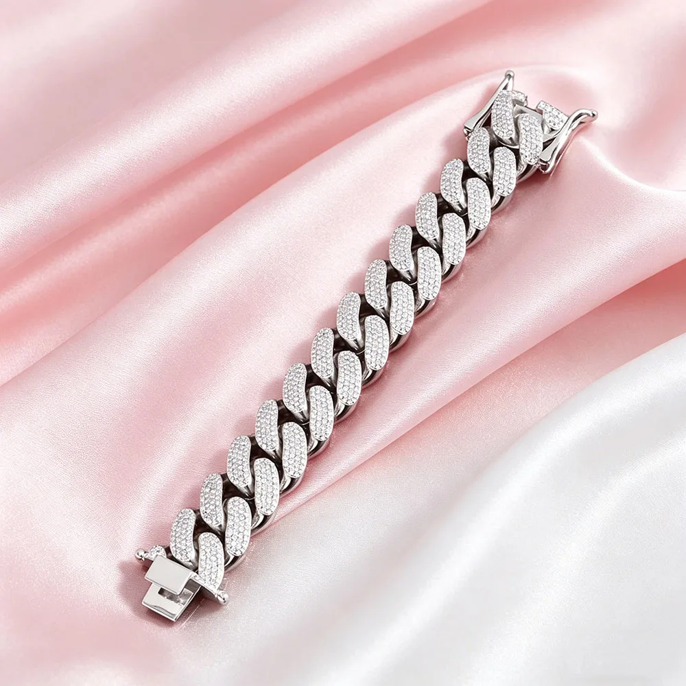 Фото HHIOK Custom 22-миллиметровое колье Cuban Link из латуни с кубическим цирконием 5А, блестящее, в стиле хип-хоп, мужское и женское ювелирное украшение, браслет №1