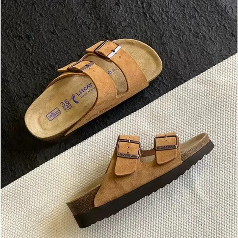 Birken Shoes 2023 New Summer Wear Slippers Women's Platform Increased Holiday Leisure Beach Women's Half Slippers.