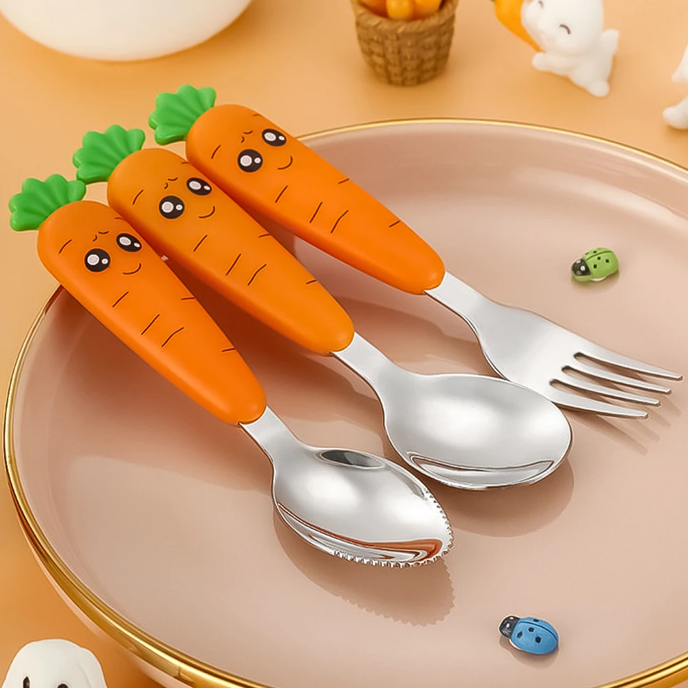 

Cartoon Baby Tableware Stainless Steel Children Dinnerware Toddler Cutlery Food Feeding Spoon Fork for Children Utensil Gadgets