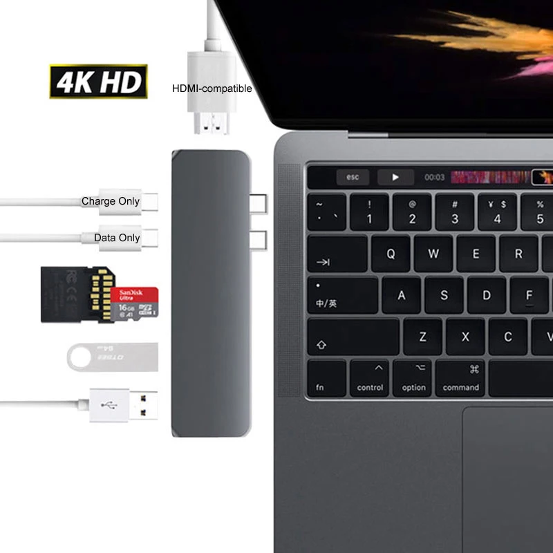 

Док-станция 7 в 1, USB C Hub на HDMI, Thunderbolt 3