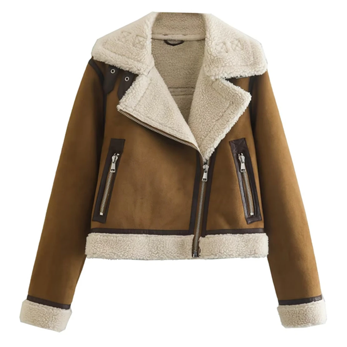 

Elmsk 2023 Retro Winter Coat Women England High Street Cashmere Suede Leather Jacket