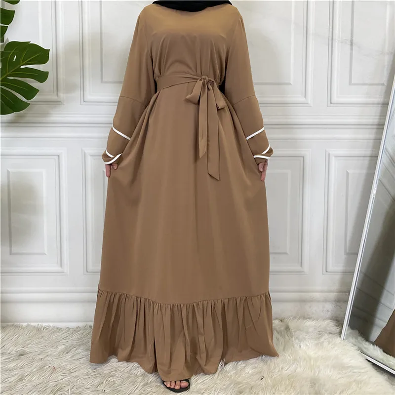 

Muslim Fashion Women Dress Arabian Abaya Dubai Femme Turkish Pleated Loose Hem Kaftan Islamic Clothing Female Dresses Moroccan