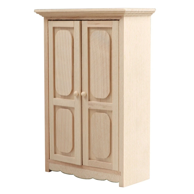 

1:12 Dollhouse Bedroom Furniture Wardrobe Clothing Closet for Teens Original Wood Color Cabinet DIY Playhouse Decoration