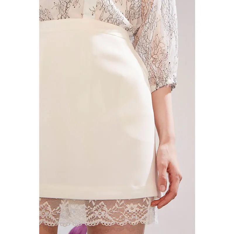 

Designer Model Women's Fake Two-Piece White Lace Skirt Broken Size Leak-Picking Skirt for Women