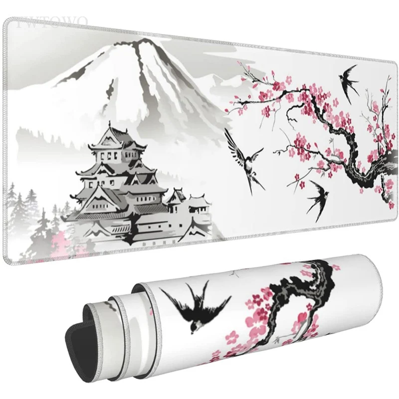 Japanese Style Mount Fuji Cherry Blossom Bird Sakura Gaming XL Mousepad XXL keyboard pad Carpet Soft Natural Rubber Mouse Mat